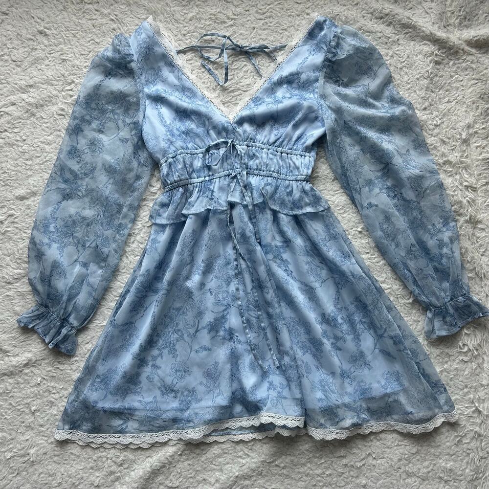 Altar’d State Blue Floral Long Sleeve Mini Dress Size XXS